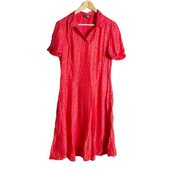 Tara Jarmon Rozenn Pink Heart Collared Shirt Short Sleeve Midi Dress Size 10 - Picture 4 of 16